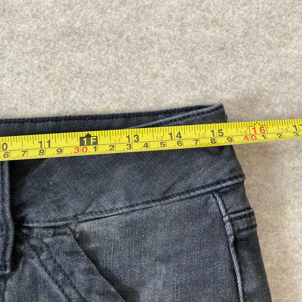 Faded Black High Rise Flare Jeans SO 13/31W Raw Hem Patch Pocket Retro Boho - Picture 9 of 12